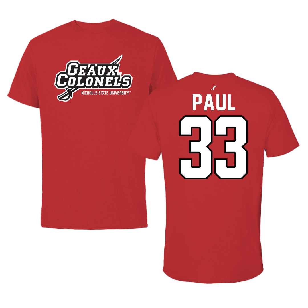 Nicholls State University Football Red General Performance Tee - #33 Kyler Paul