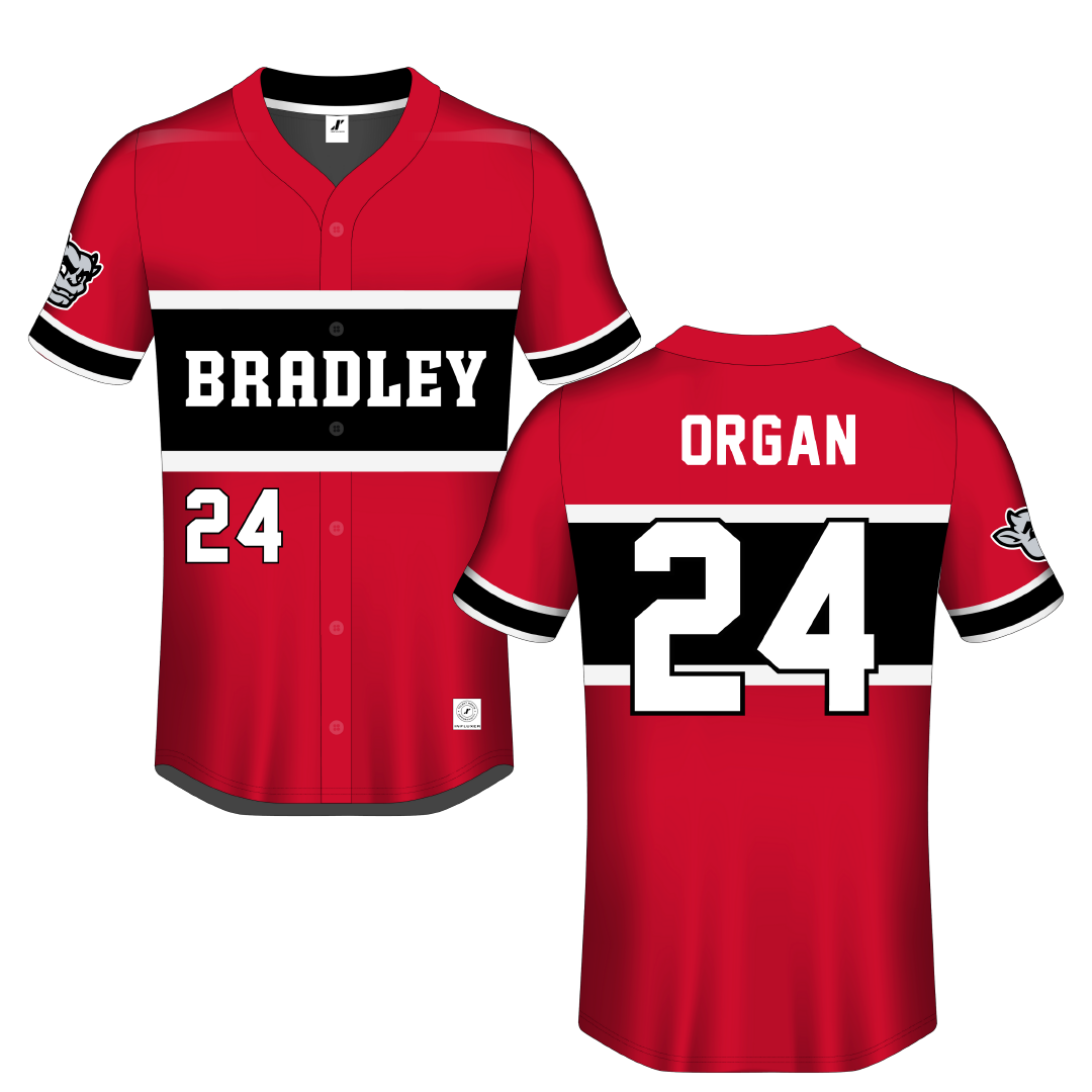Bradley University Red Button-Down Jersey - #24 Hannah Organ