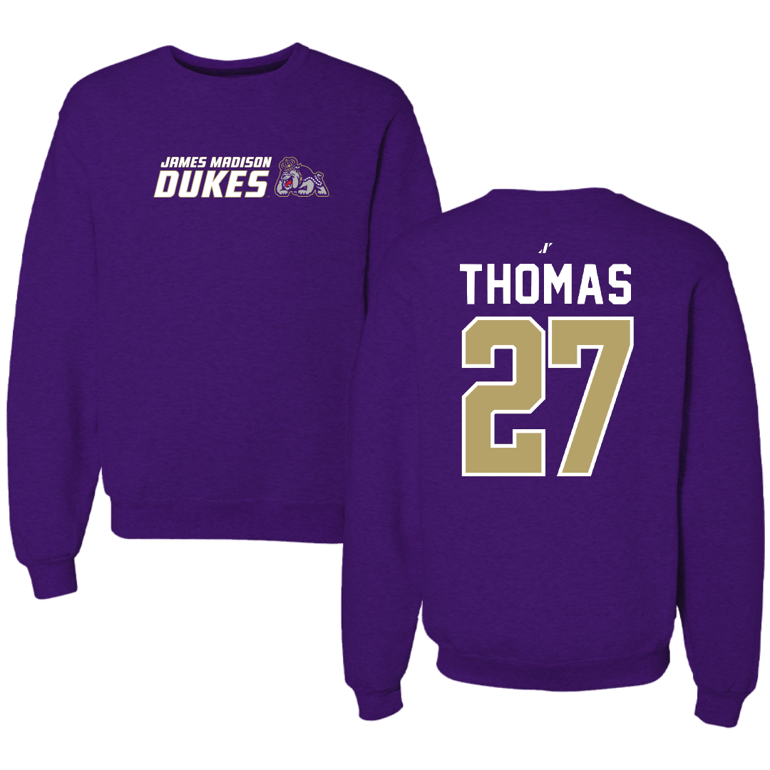 James Madison University Football Purple General Crewneck - #27 Jacob Thomas