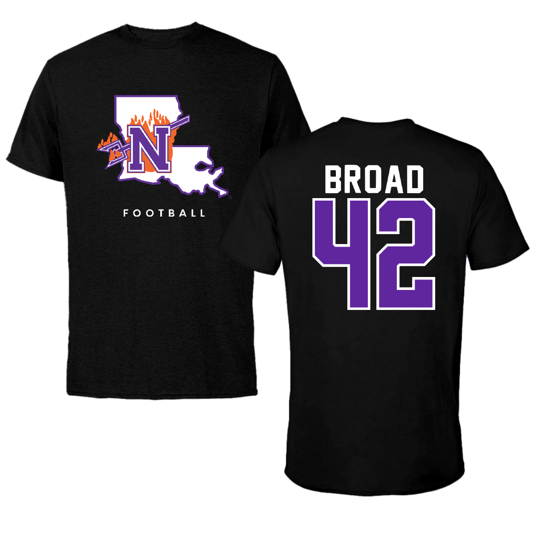 Northwestern State University Football Black Block Tee - #42 Matthew Broad