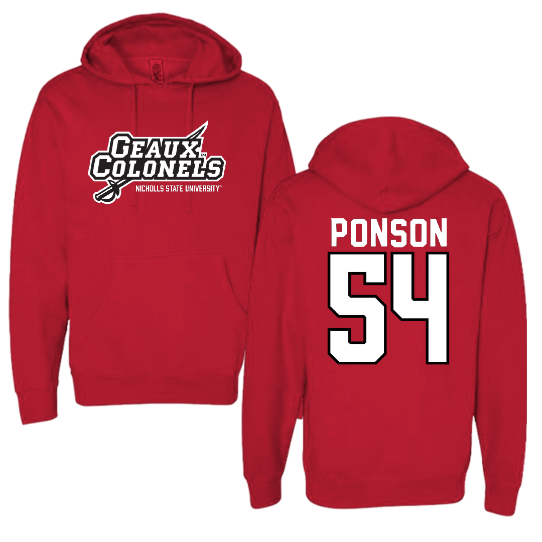 Nicholls State University Football Red General Hoodie - #54 Aaron Ponson