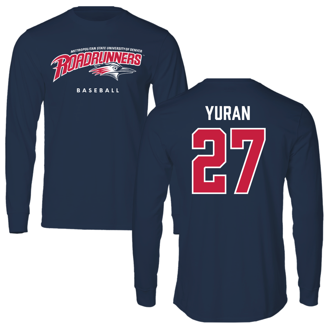 Metropolitan State University of Denver Baseball Navy Performance Long Sleeve - #27 Cam Yuran