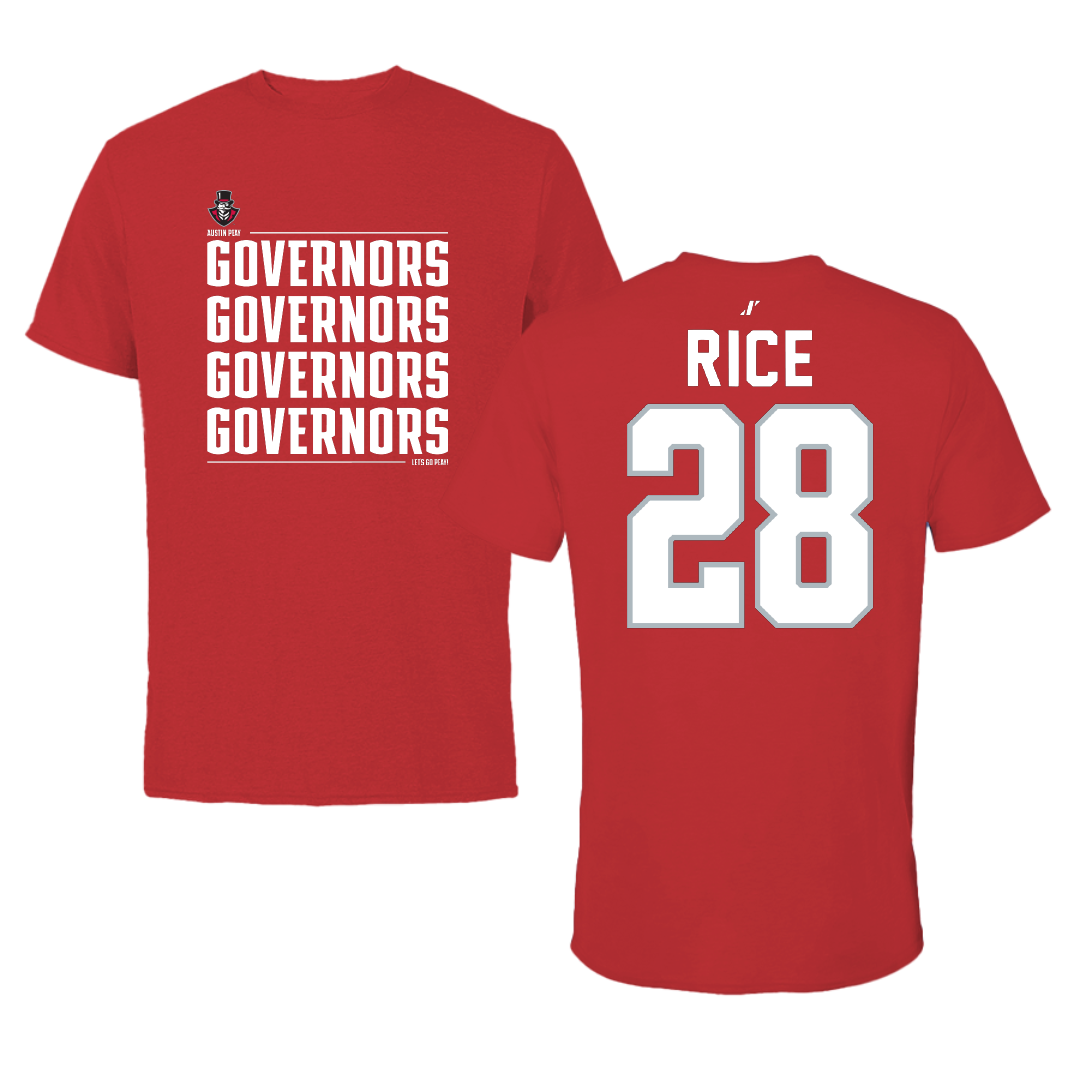 Austin Peay State University Baseball Red General Tee - #28 Cannon Rice