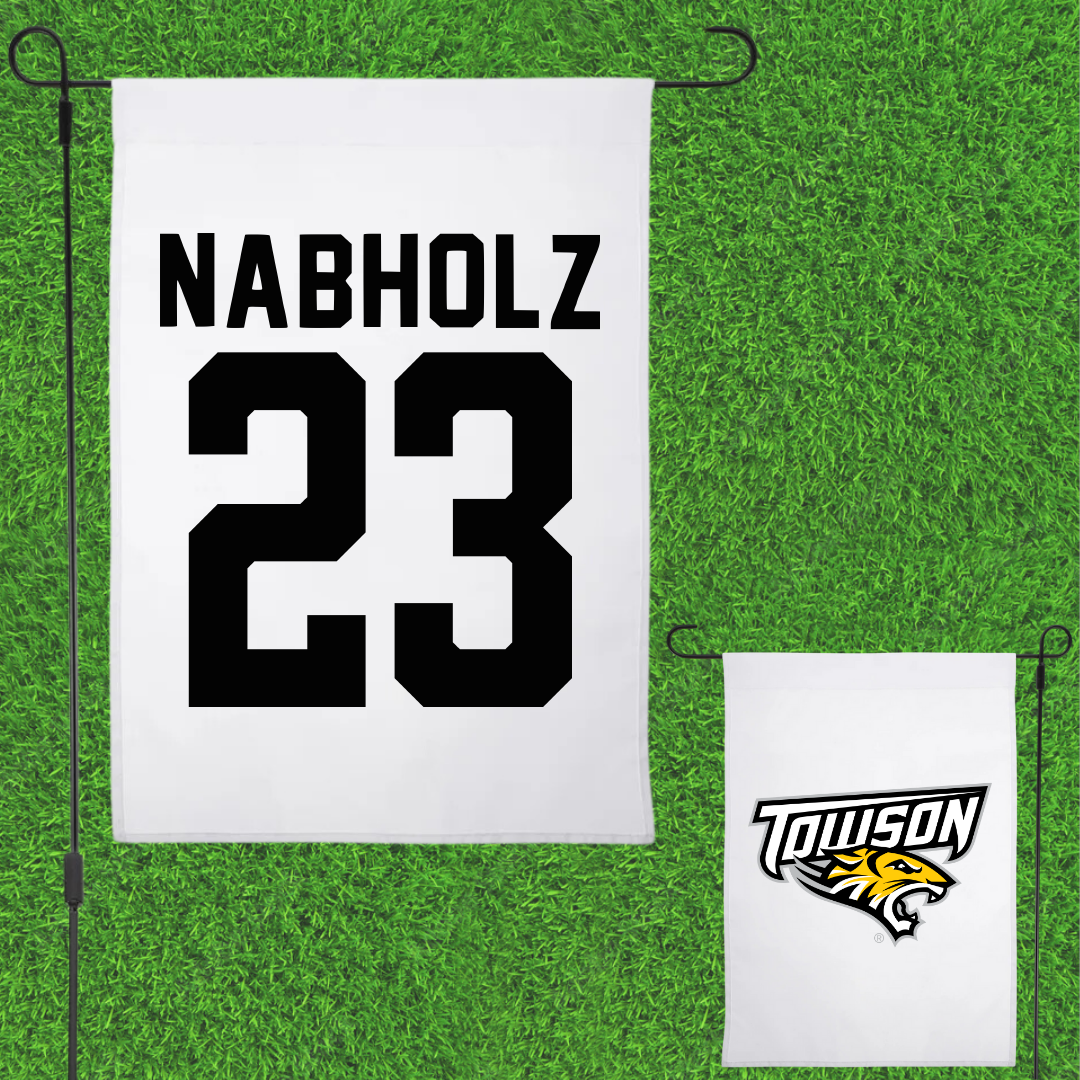 Towson University Baseball White Garden Flag - #23 Nate Nabholz