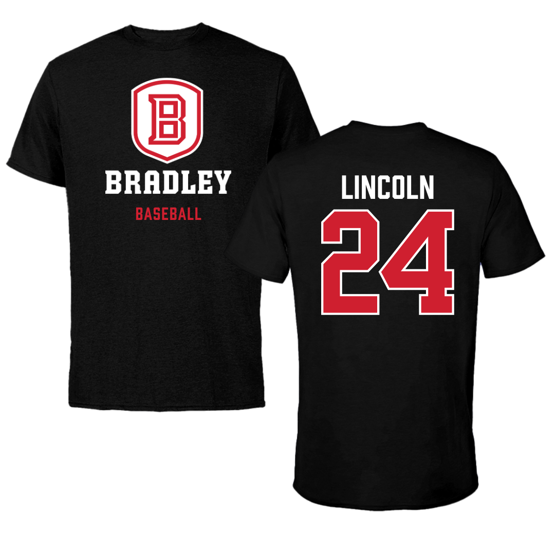 Bradley University Baseball Black Block Performance Tee - #24 Jack Lincoln