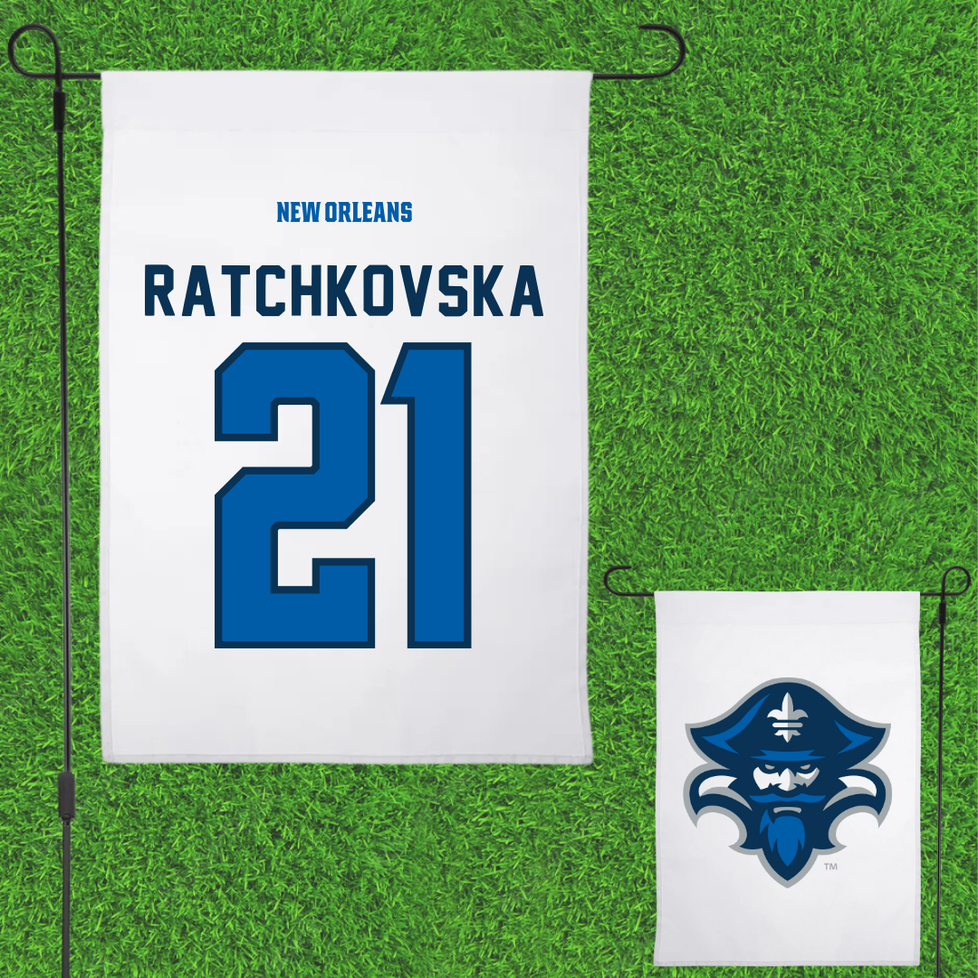 University of New Orleans Volleyball White Garden Flag - #21 Elani Ratchkovska