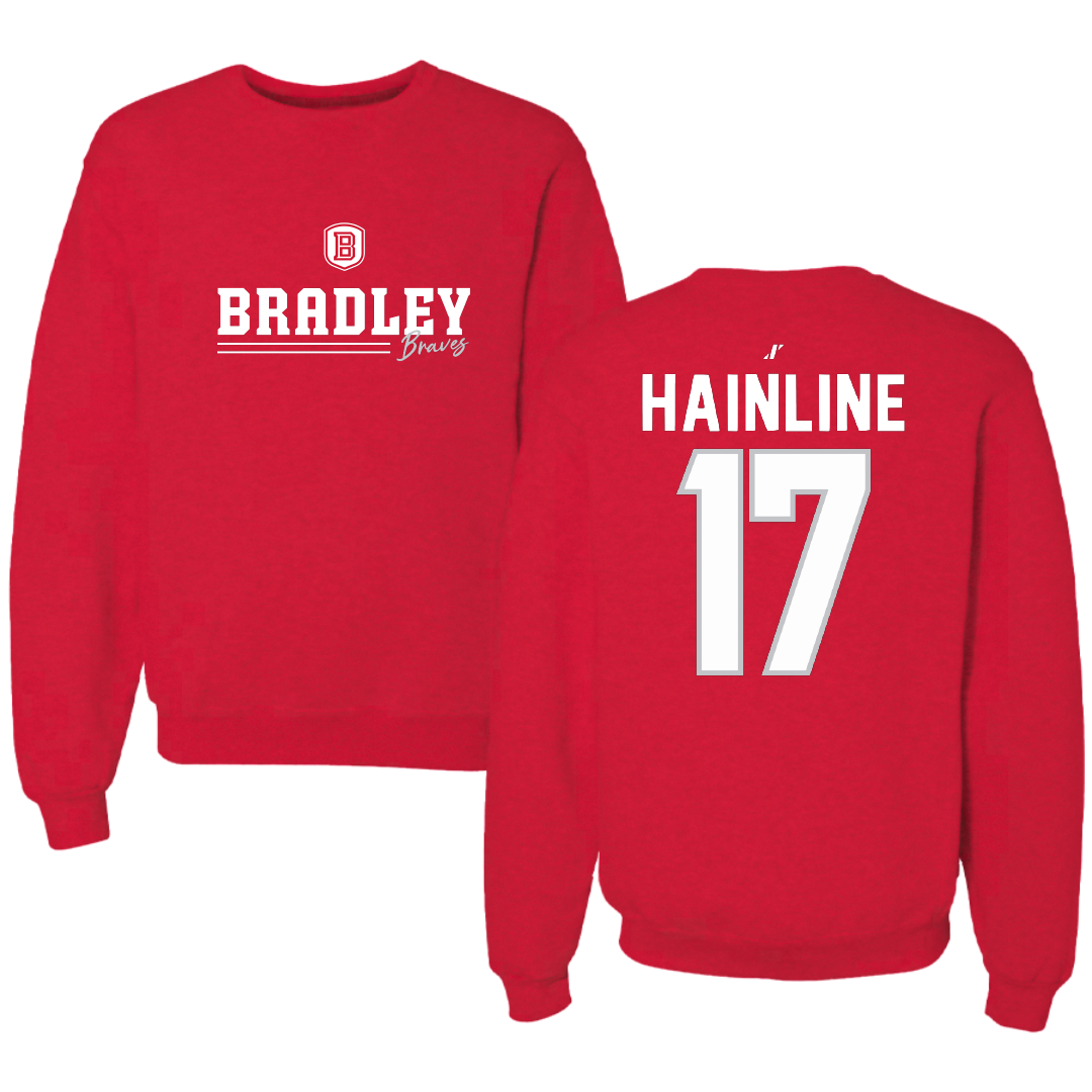 Bradley University Baseball Red General Crewneck - #17 Nick Hainline
