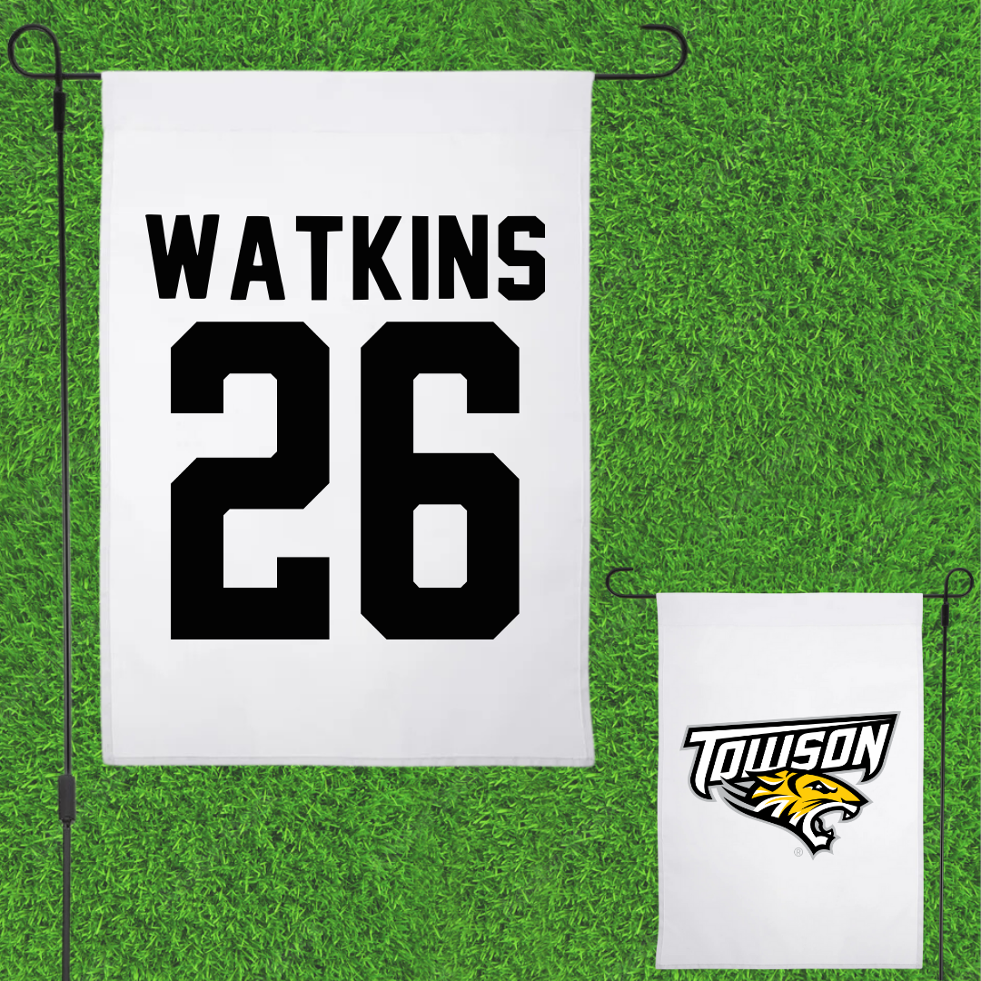 Towson University Football White Garden Flag - #26 Christopher Watkins