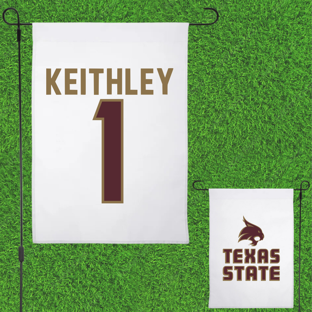 Texas State University Baseball White Garden Flag - #1 Carson Keithley