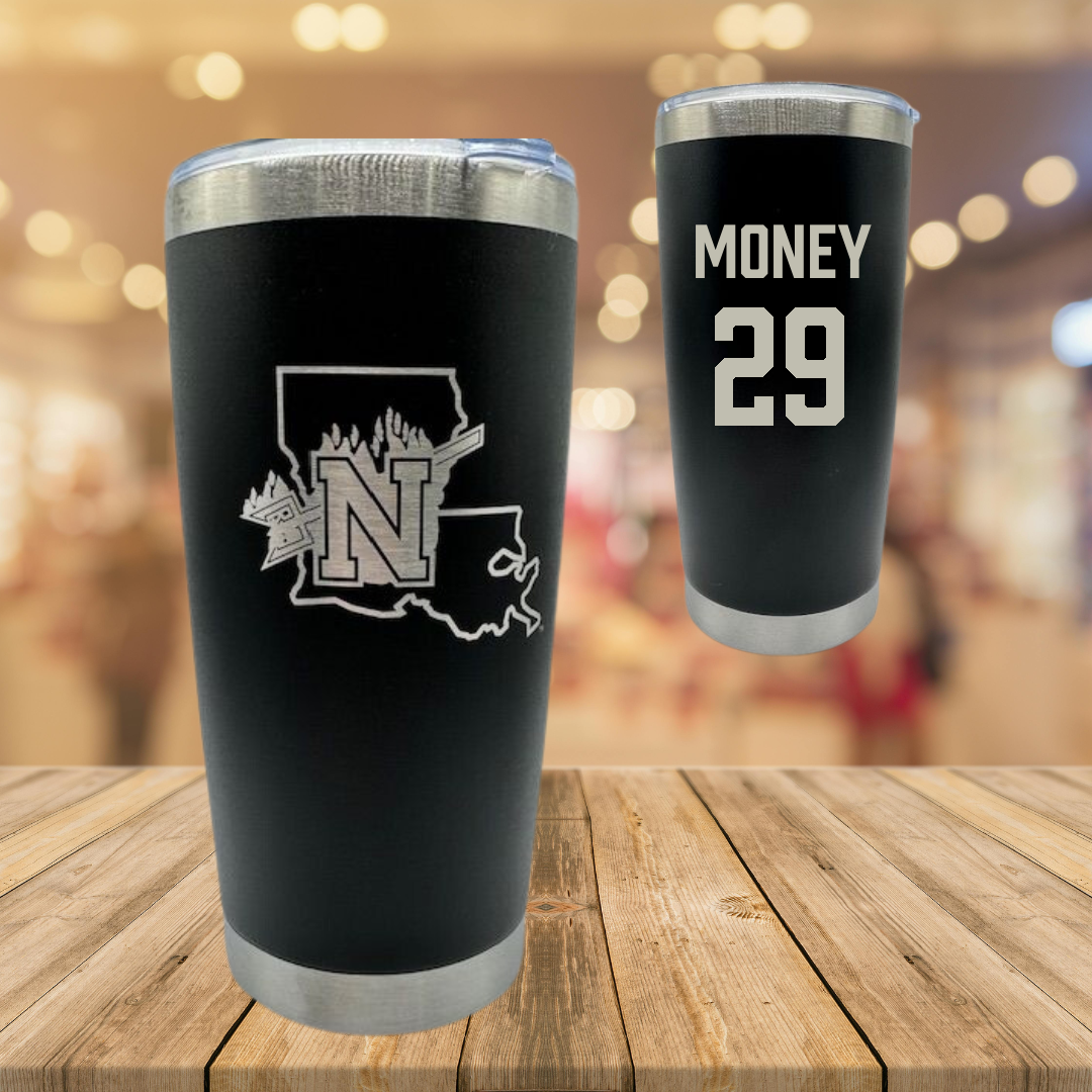 Northwestern State University Football Black Stainless Steel Tumbler - #29 Brett Money