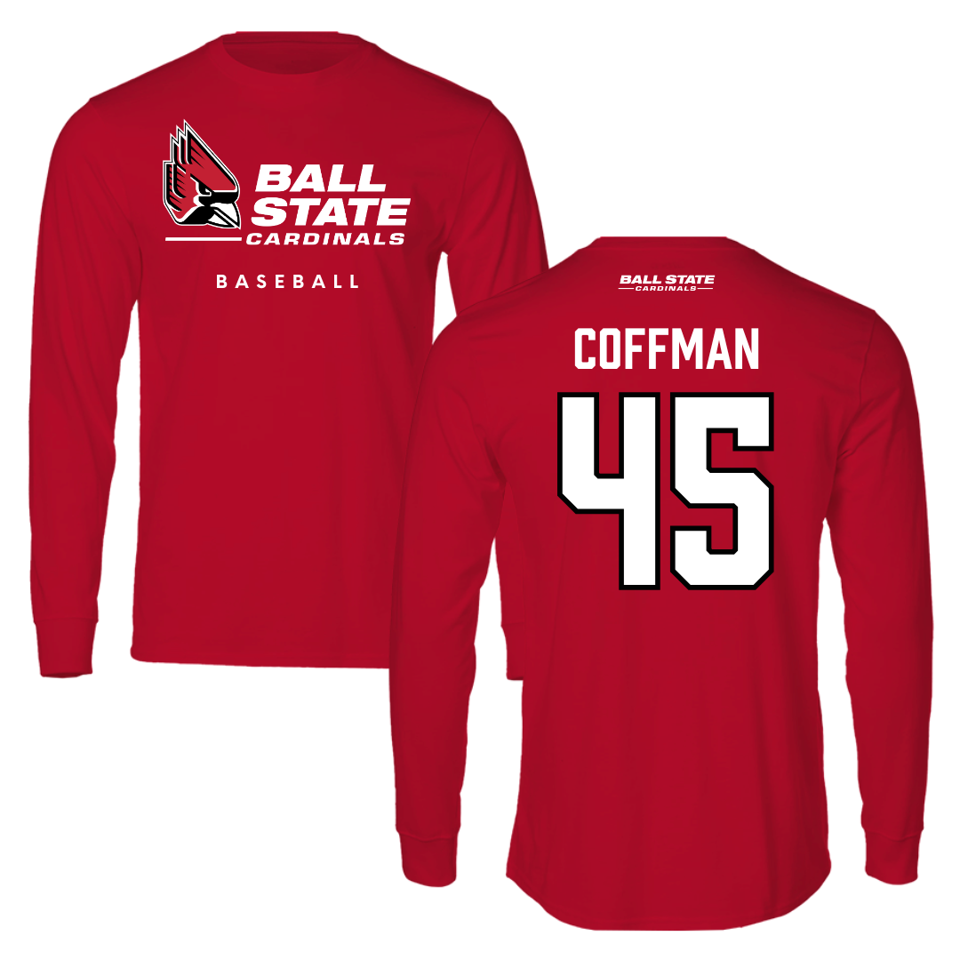 Ball State University Baseball Red Performance Long Sleeve - #45 Owen Coffman