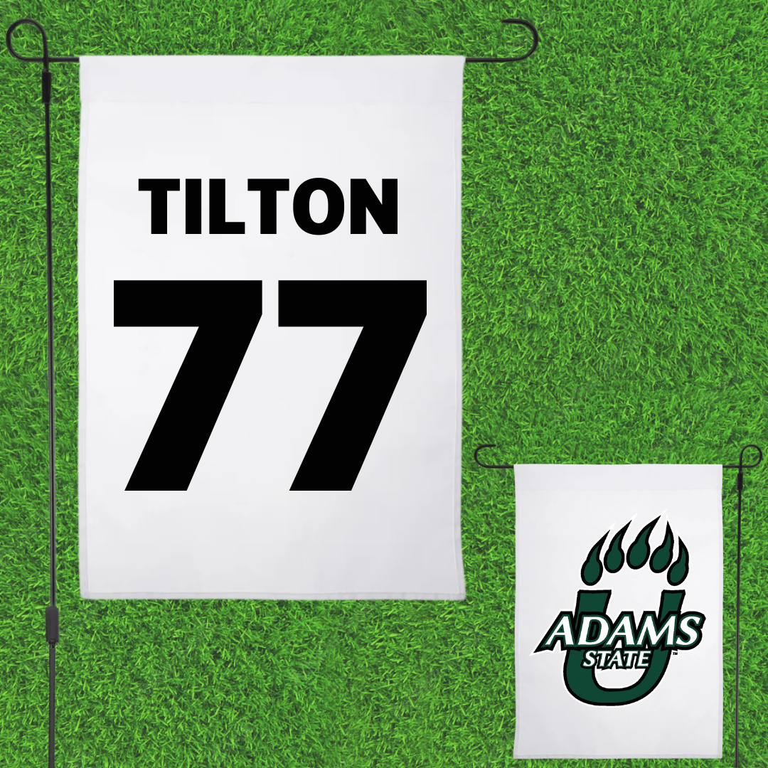 Adams State University Football White Garden Flag - #77 Wyatt Tilton