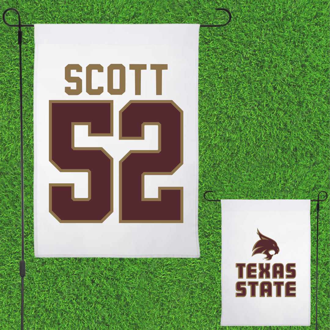 Texas State University Football White Garden Flag - #52 Trenton Scott