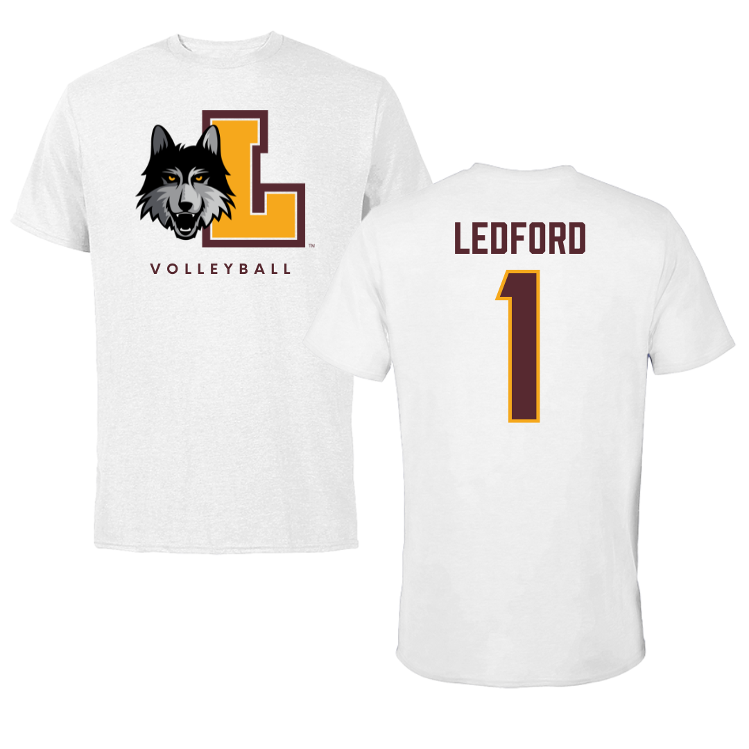 Loyola University-Chicago Volleyball White Performance Tee - #1 Charlie Ledford