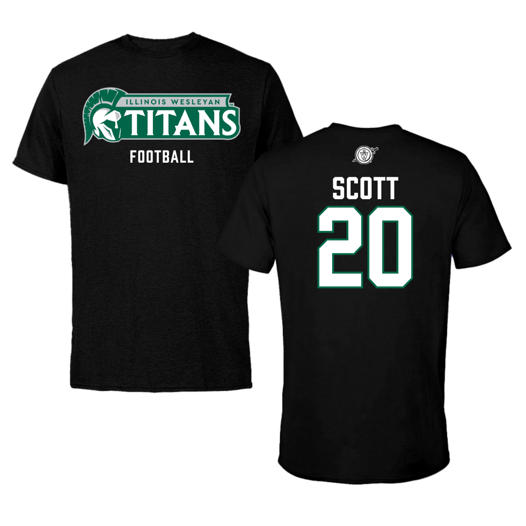 Illinois Wesleyan University Football Black Performance Tee - #20 Jahari Scott