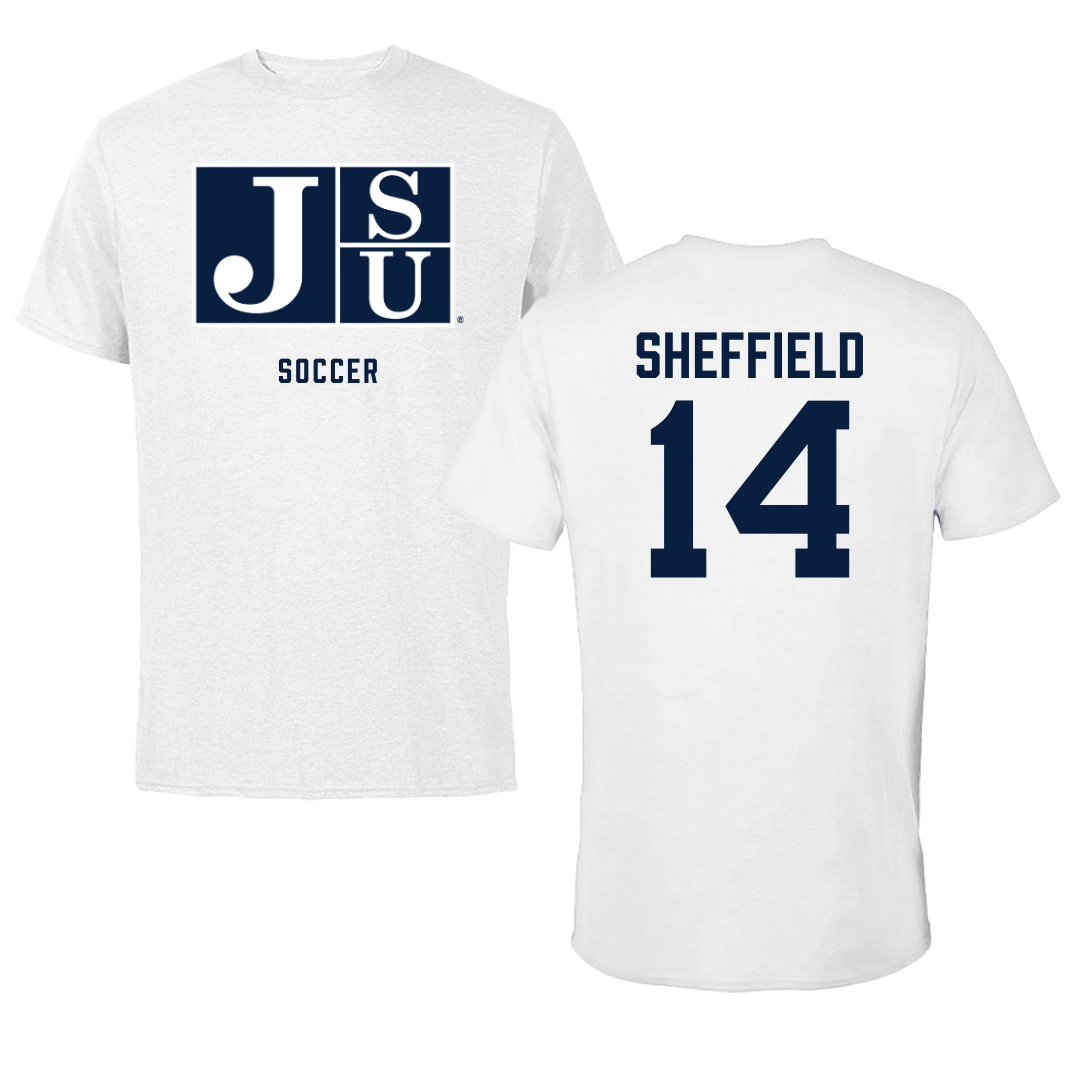 Jackson State University Soccer White Performance Tee - #14 Elon Sheffield