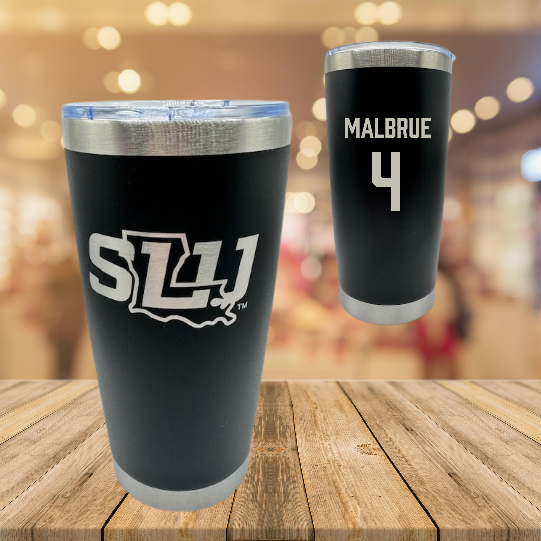 Southeastern Louisiana University Basketball Black Stainless Steel Tumbler - #4 Jason Malbrue