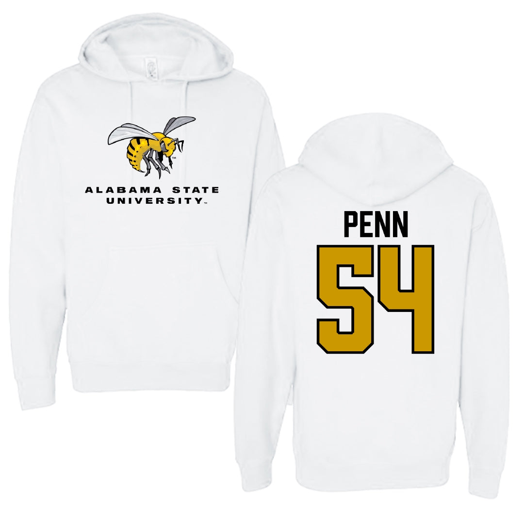 Alabama State University Football White Block Hoodie - #54 Dezmond Penn