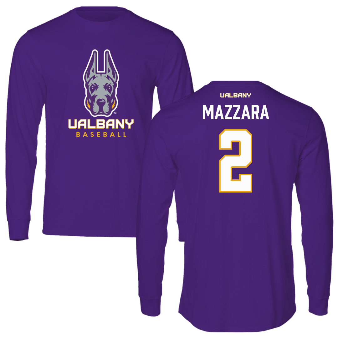 University at Albany Baseball Purple Mascot Long Sleeve - #2 Victor Mazzara