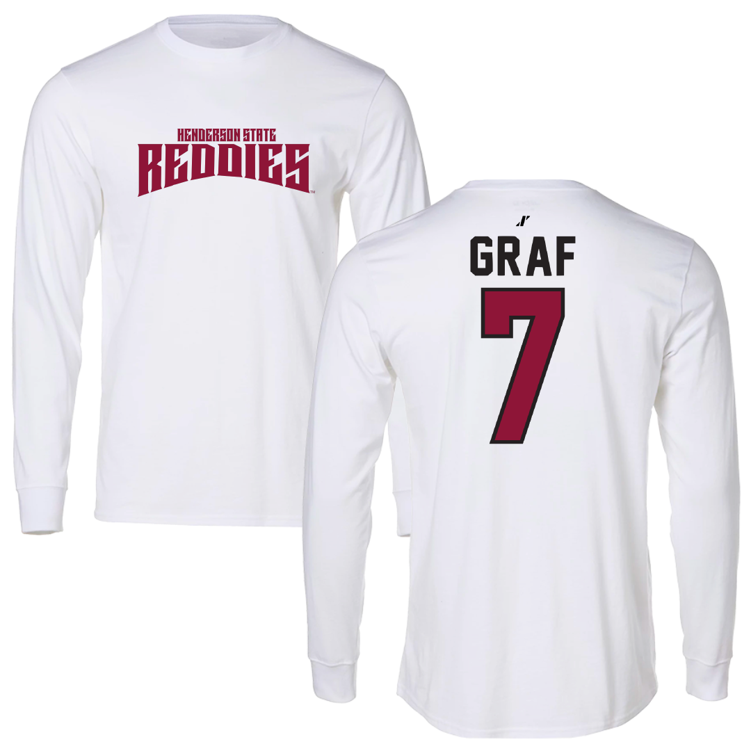 Henderson State University Baseball White Classic Performance Long Sleeve - #7 Ty Graf