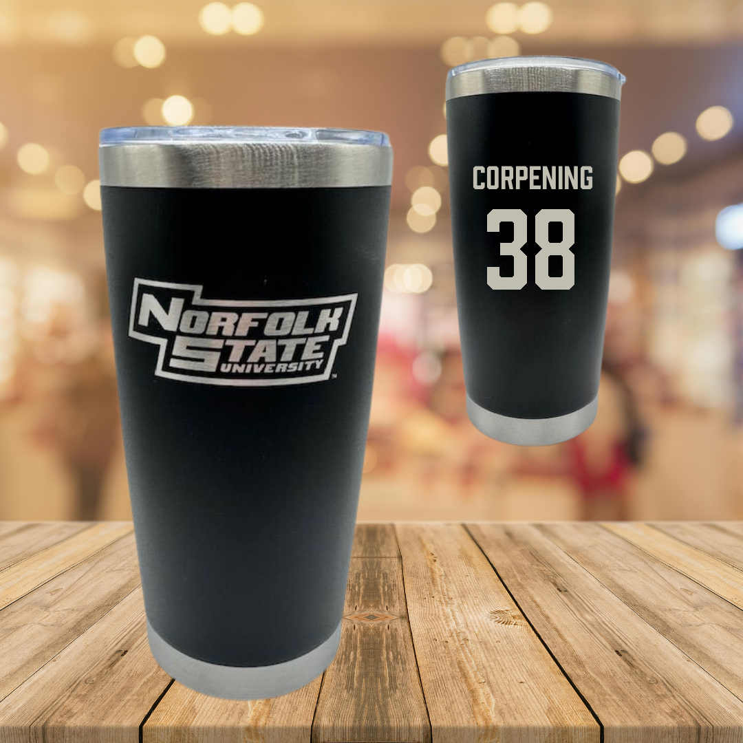 Norfolk State University Football Black Stainless Steel Tumbler - #38 Davion Corpening