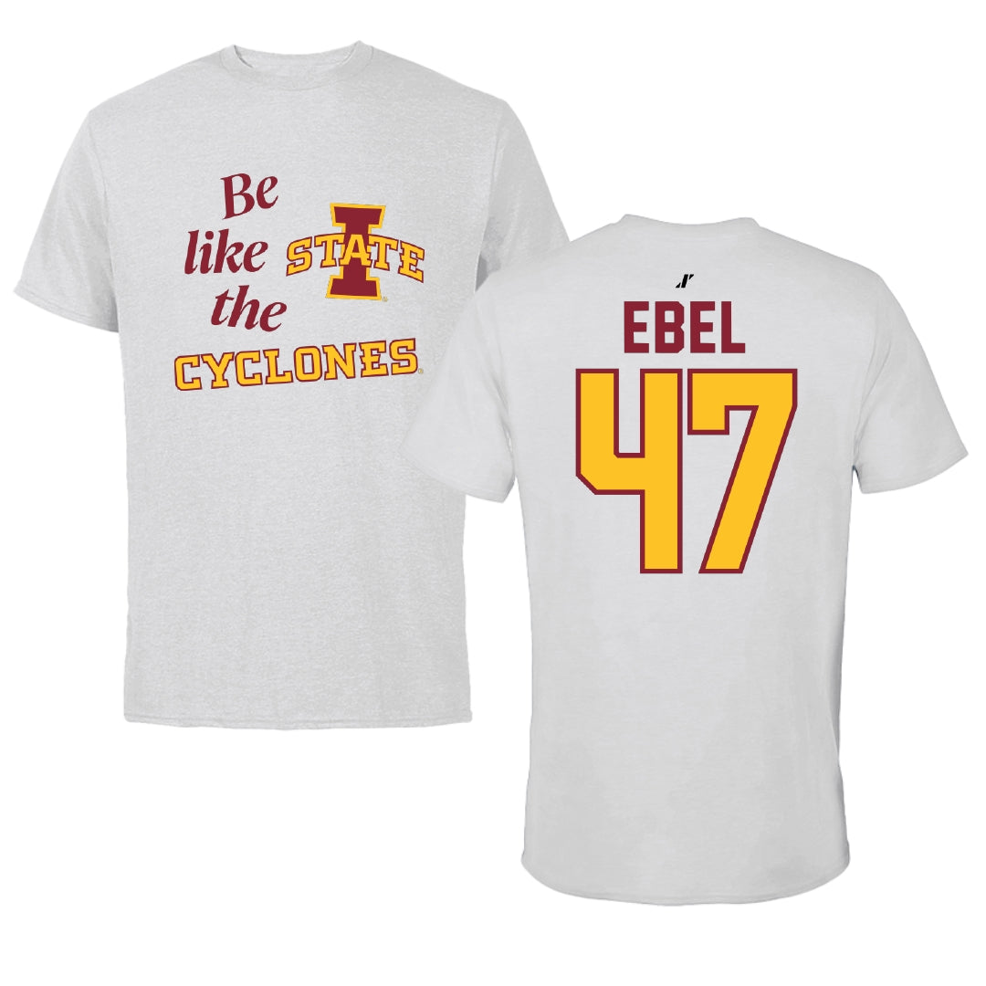 Iowa State University Football Light Gray Be Like Us Tee - #47 Kooper Ebel