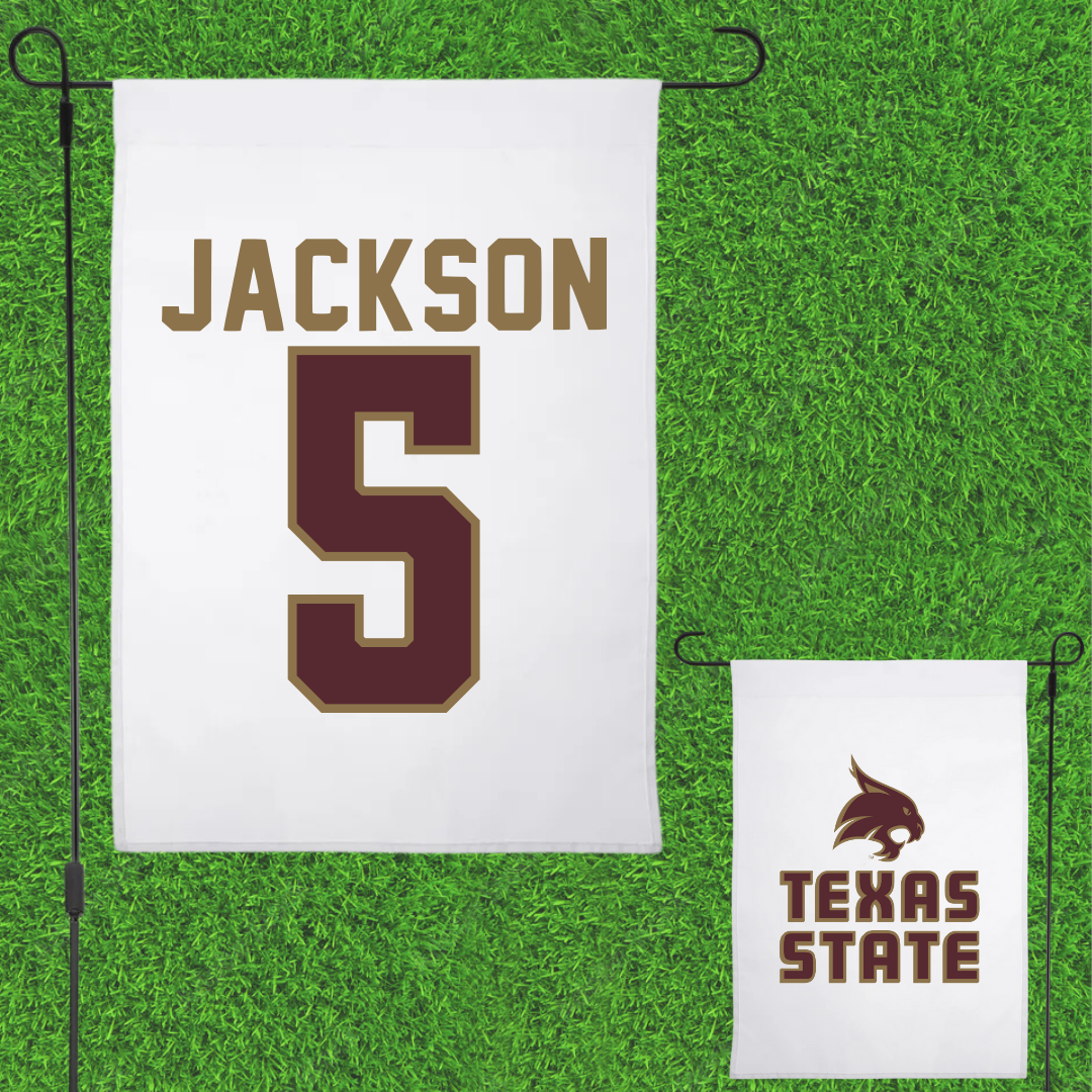 Texas State University Football White Garden Flag - #5 Darius Jackson