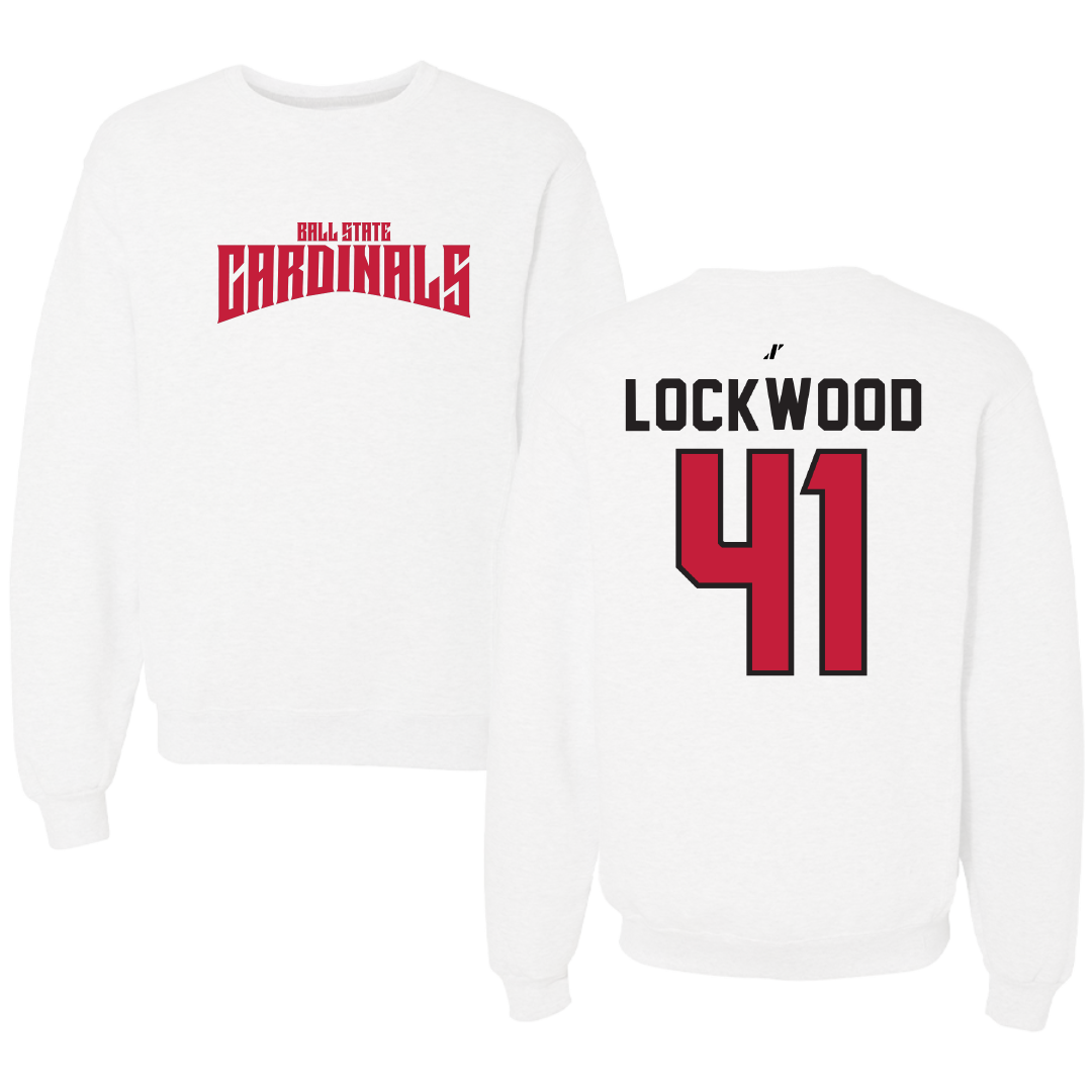 Ball State University Baseball White Classic Crewneck - #41 Caden Lockwood