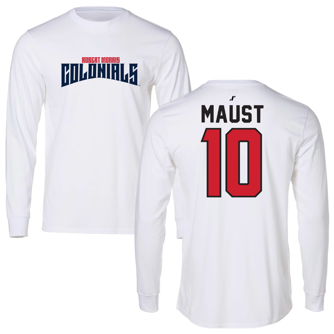 Robert Morris University Ice Hockey White Classic Long Sleeve - #10 Paul Maust