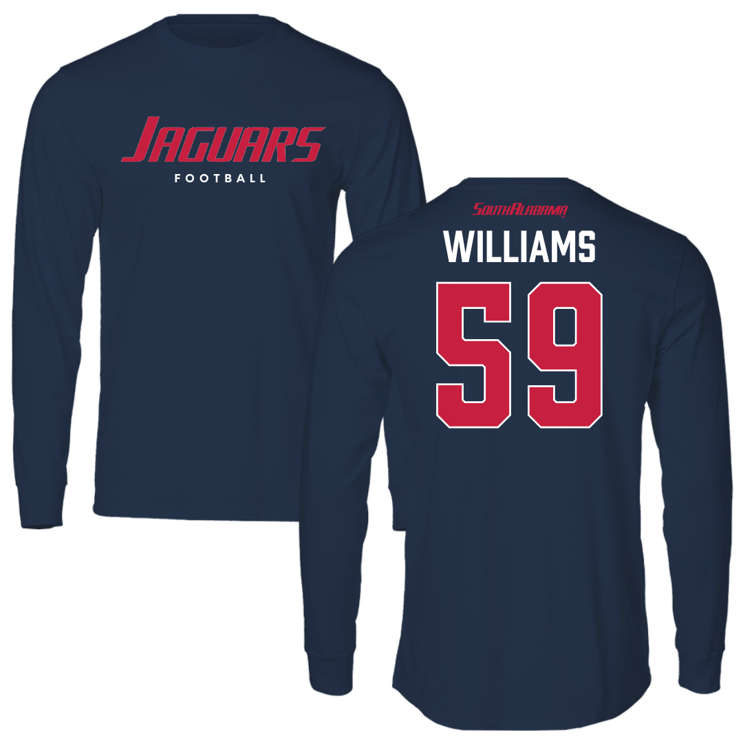 University of South Alabama Football Navy Performance Long Sleeve - #59 Sam Williams