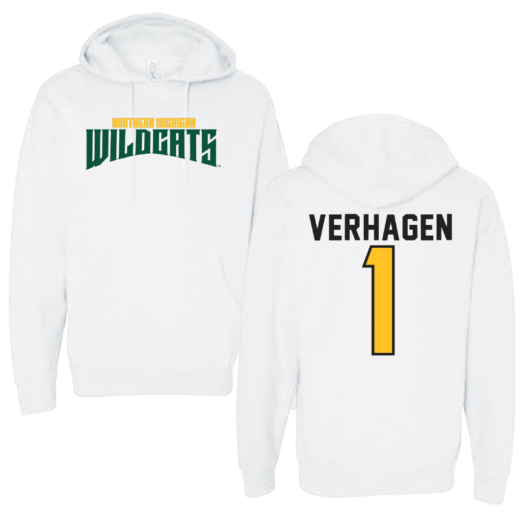 Northern Michigan University Basketball White Classic Hoodie - #1 Casey Verhagen