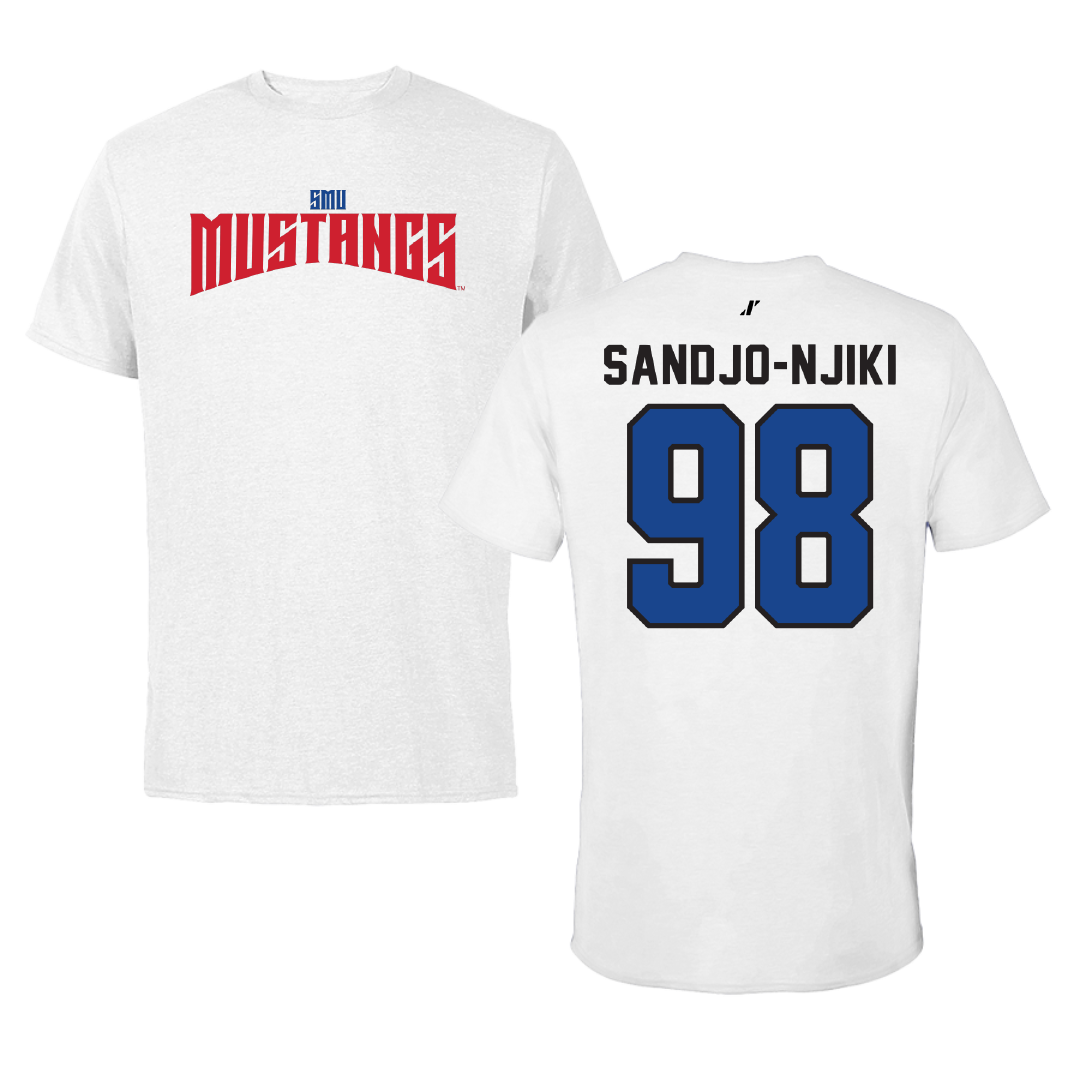 Southern Methodist University Football White Classic Performance Tee - #98 Mike Sandjo-Njiki