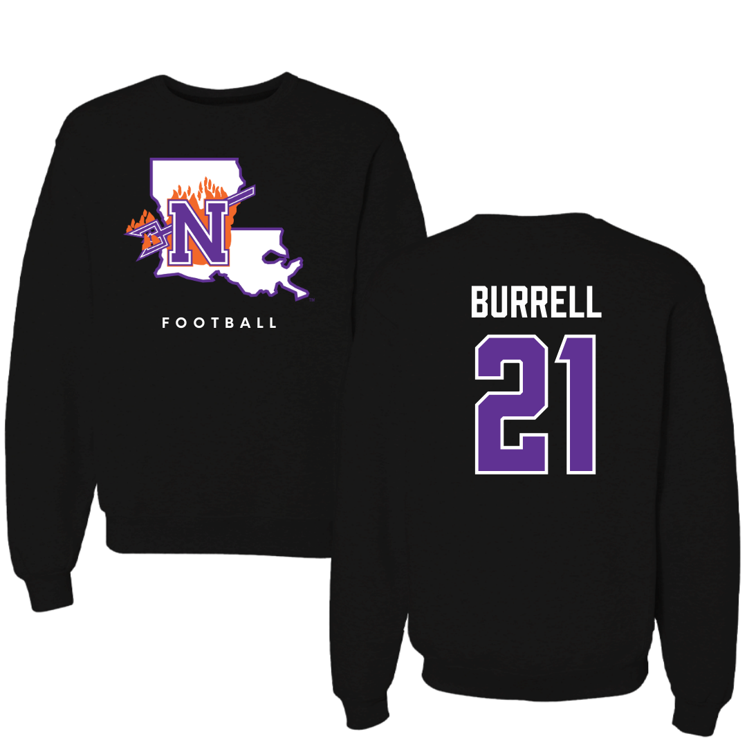 Northwestern State University Football Black Block Crewneck - #21 Kolbe Burrell