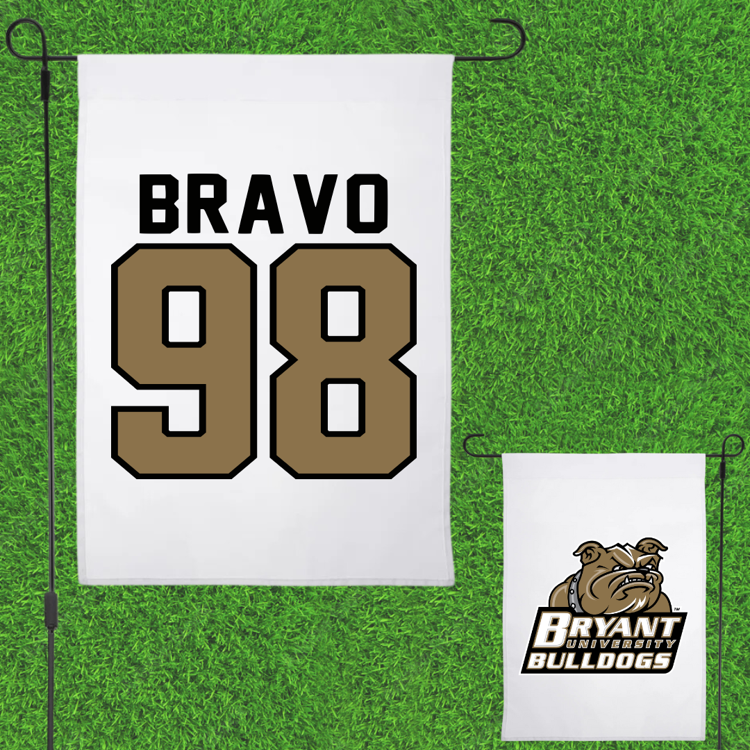 Bryant University Football White Garden Flag - #98 Gustavo Bravo