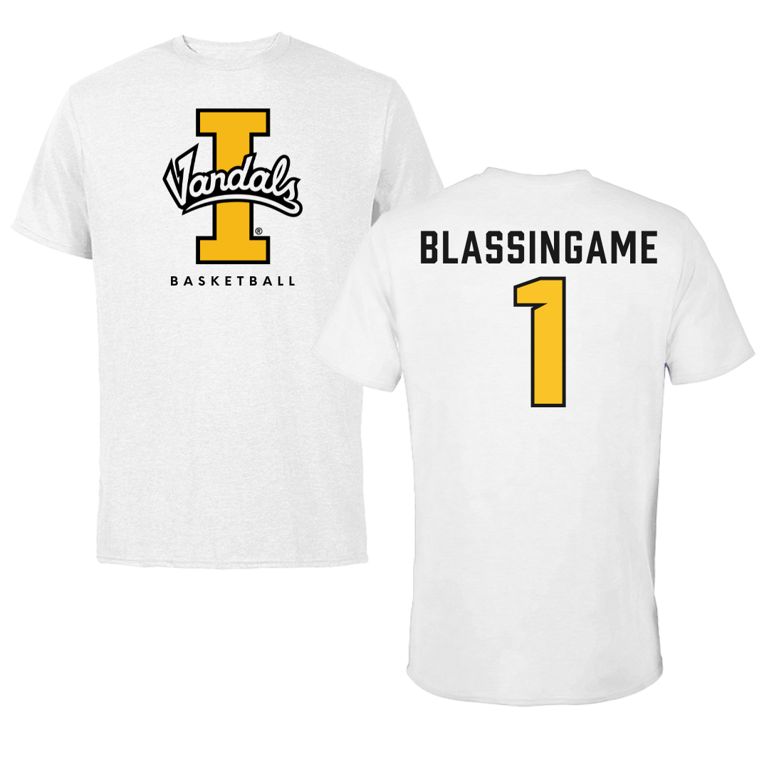 University of Idaho Basketball White Vandals Performance Tee - #1 Trevon Blassingame