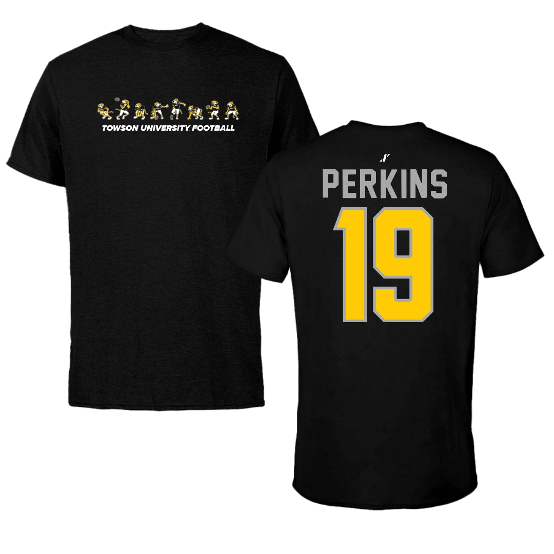 Towson University Football Black Cartoon Doc Team Performance Tee - #19 Zay Perkins