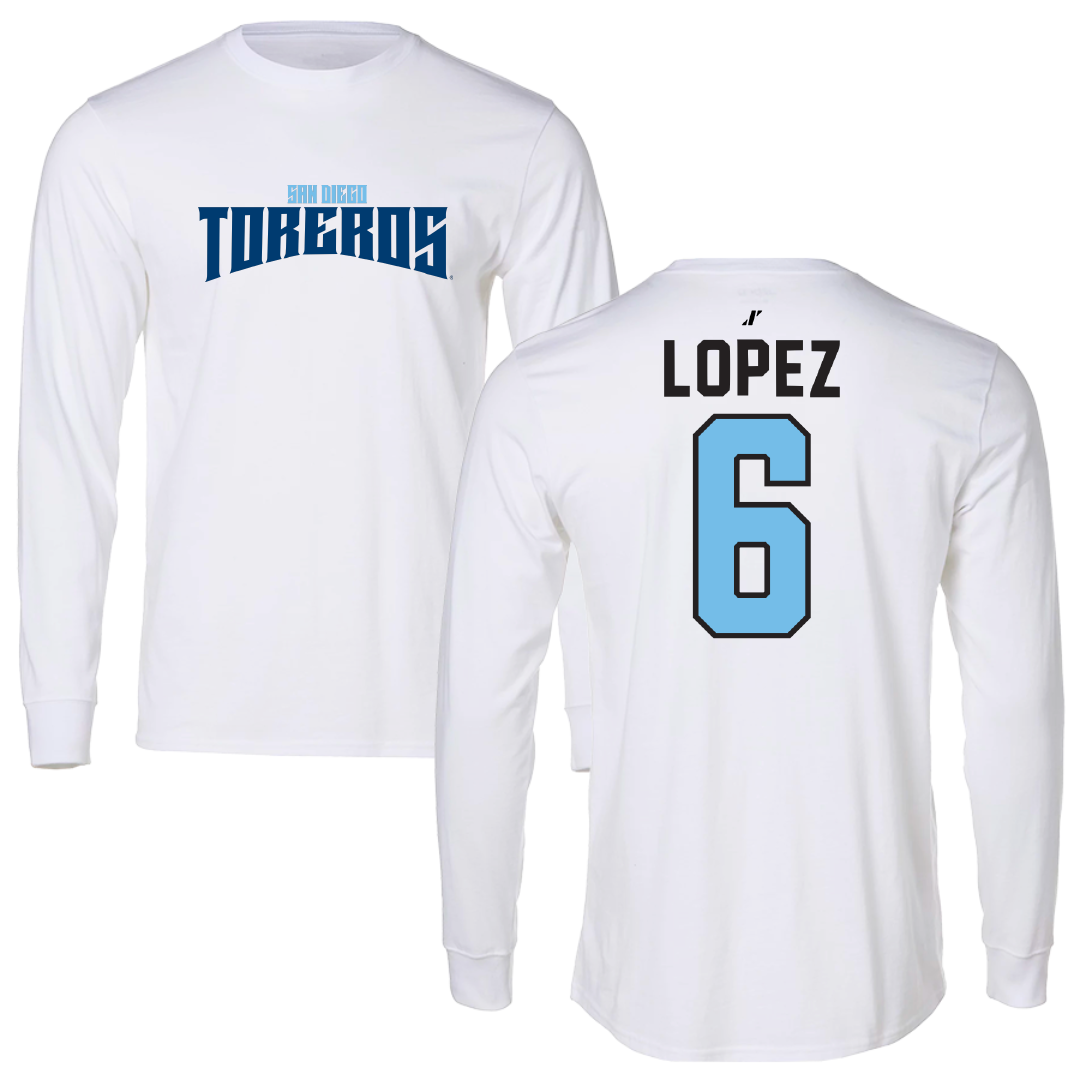 University of San Diego Football White Classic Performance Long Sleeve - #6 Ruben Lopez
