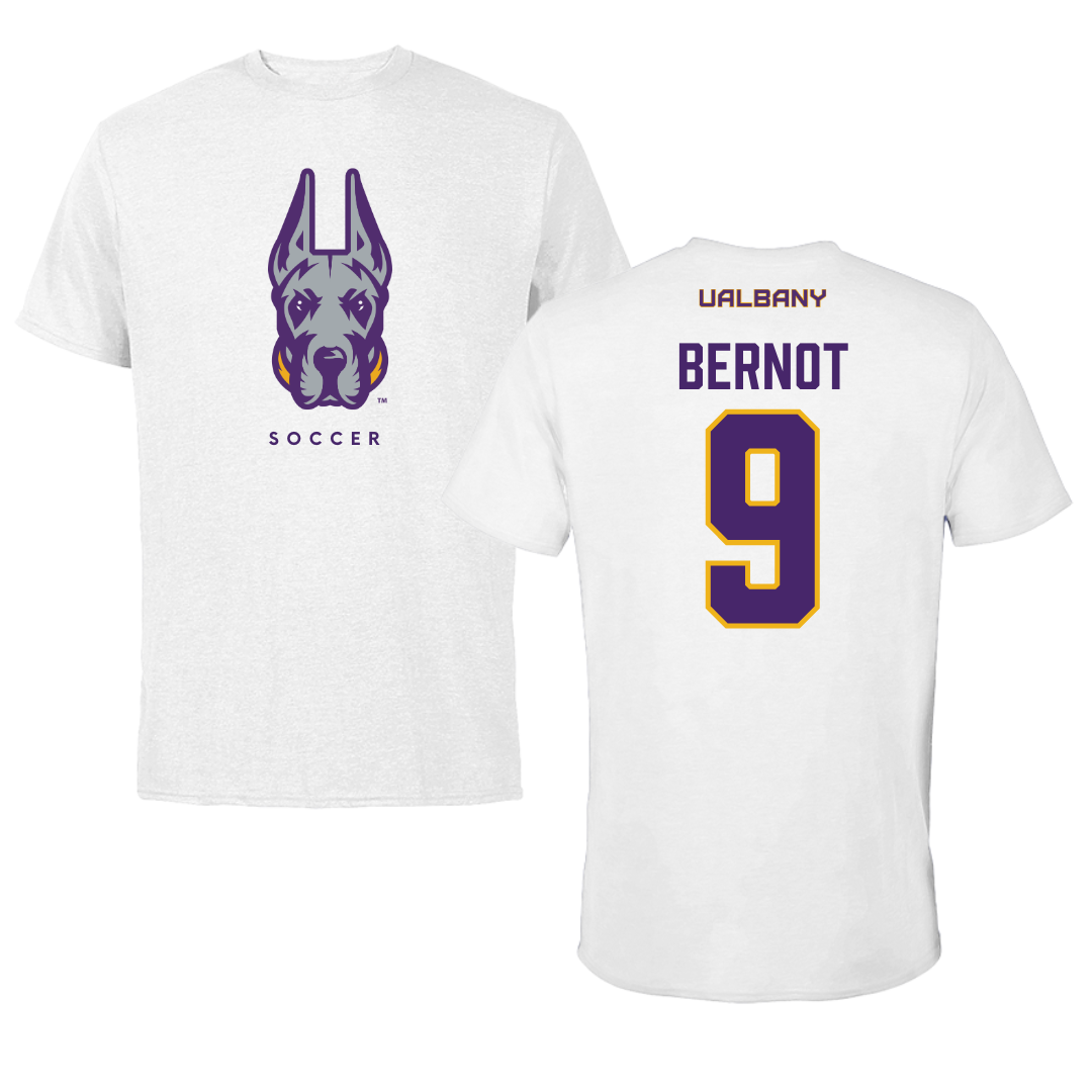 University at Albany Soccer White Mascot Tee - #9 Tiffany Bernot