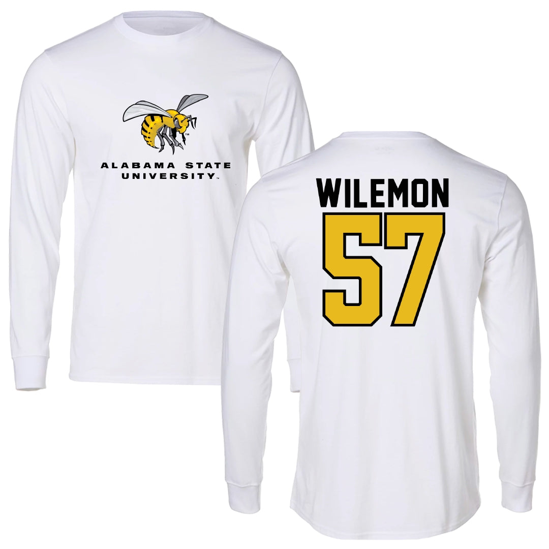 Alabama State University Football White Block Long Sleeve - #57 Garrett Wilemon