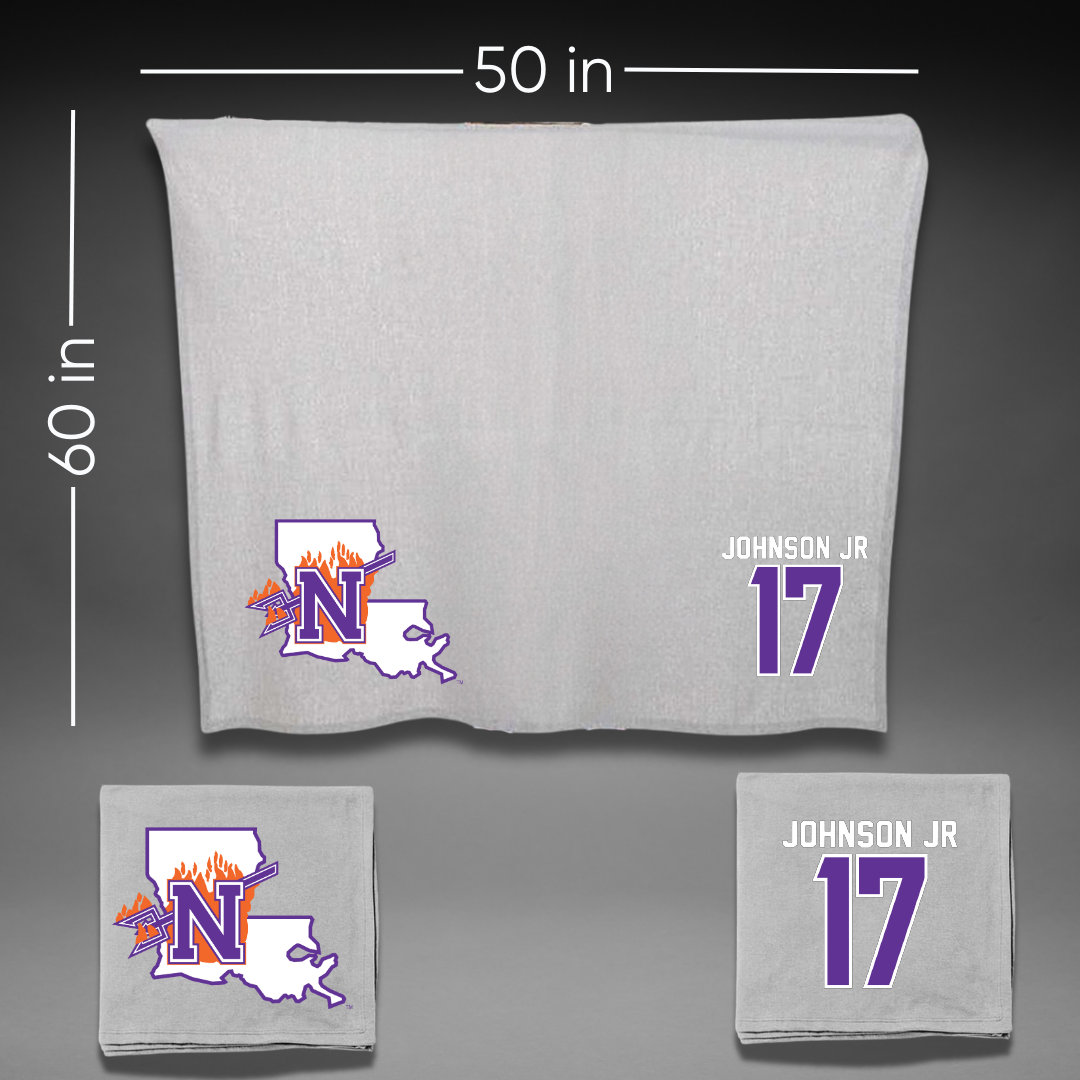 Northwestern State University Football Gray Blanket - #17 DJ Johnson Jr