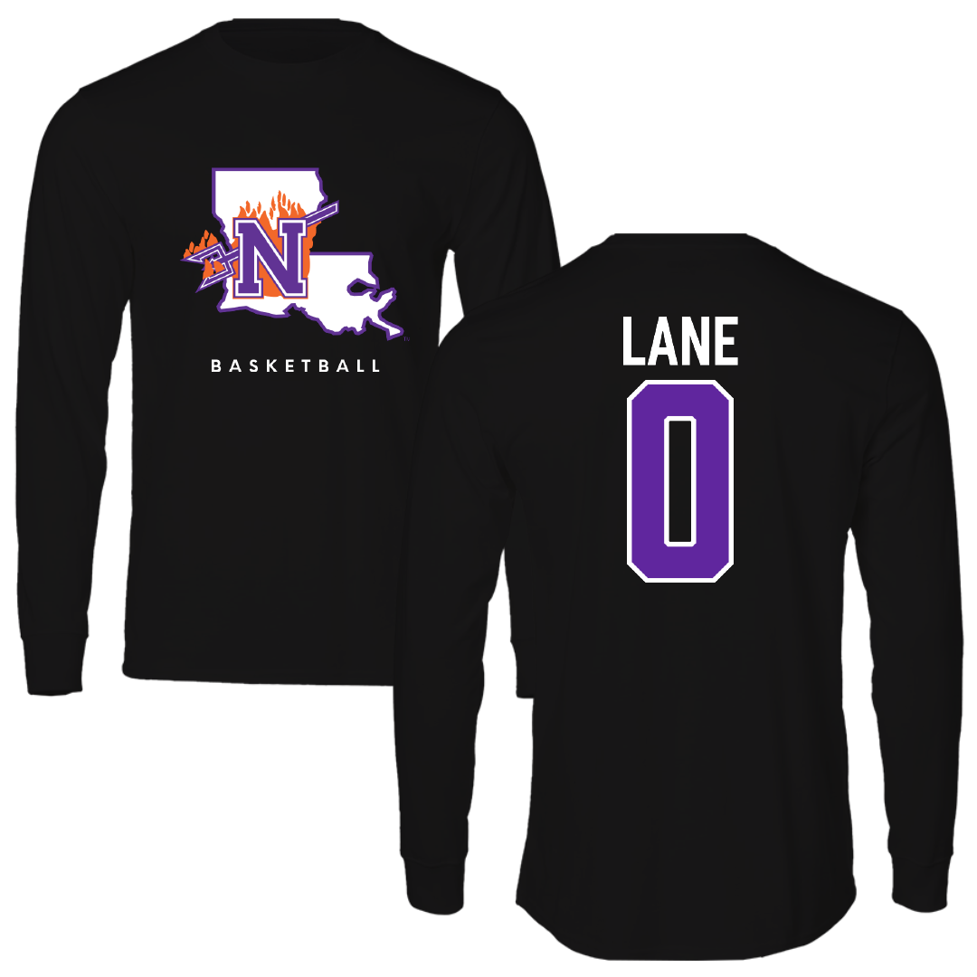 Northwestern State University Basketball Black Block Long Sleeve - #0 Jimel Lane