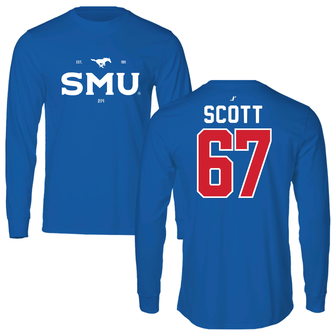Southern Methodist University Football Blue General Long Sleeve - #67 Sean Scott
