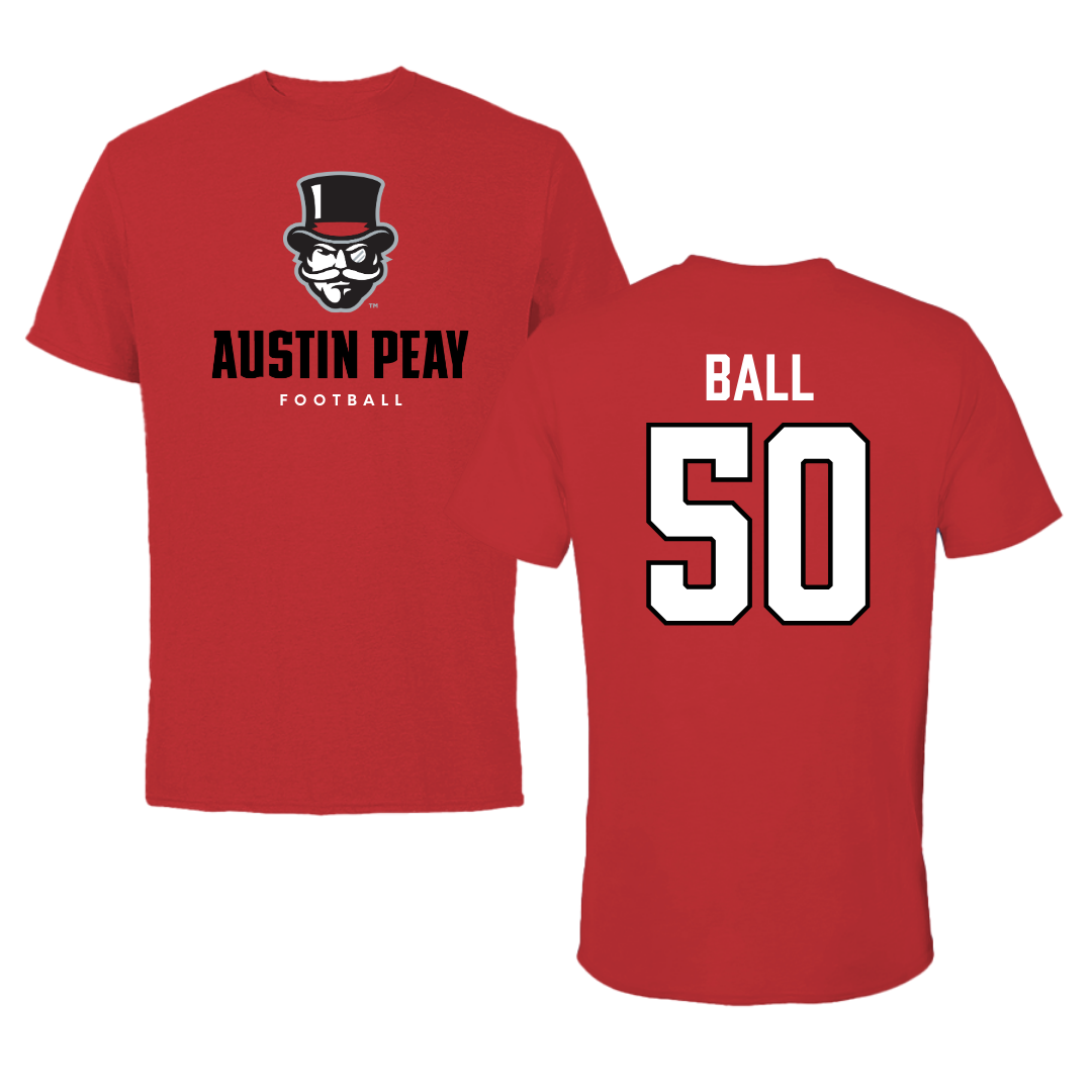 Austin Peay State University Football Red Mascot Performance Tee - #50 Kendyle Ball