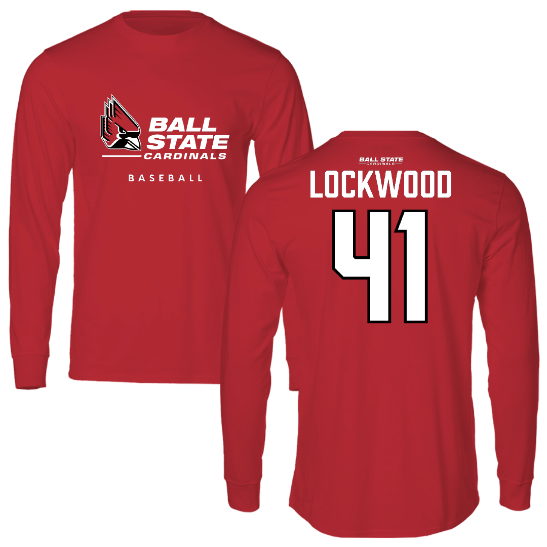 Ball State University Baseball Red Performance Long Sleeve - #41 Caden Lockwood