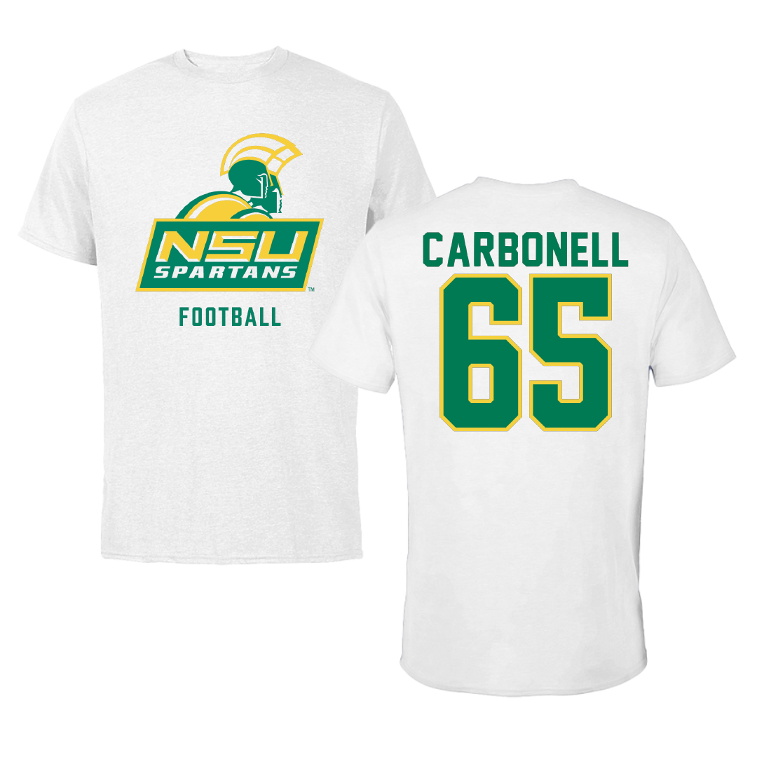 Norfolk State University Football White Tee - #65 Juwuan Carbonell