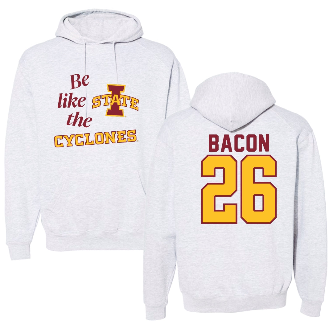 Iowa State University Football Light Gray Be Like Us Hoodie - #26 Caleb Bacon