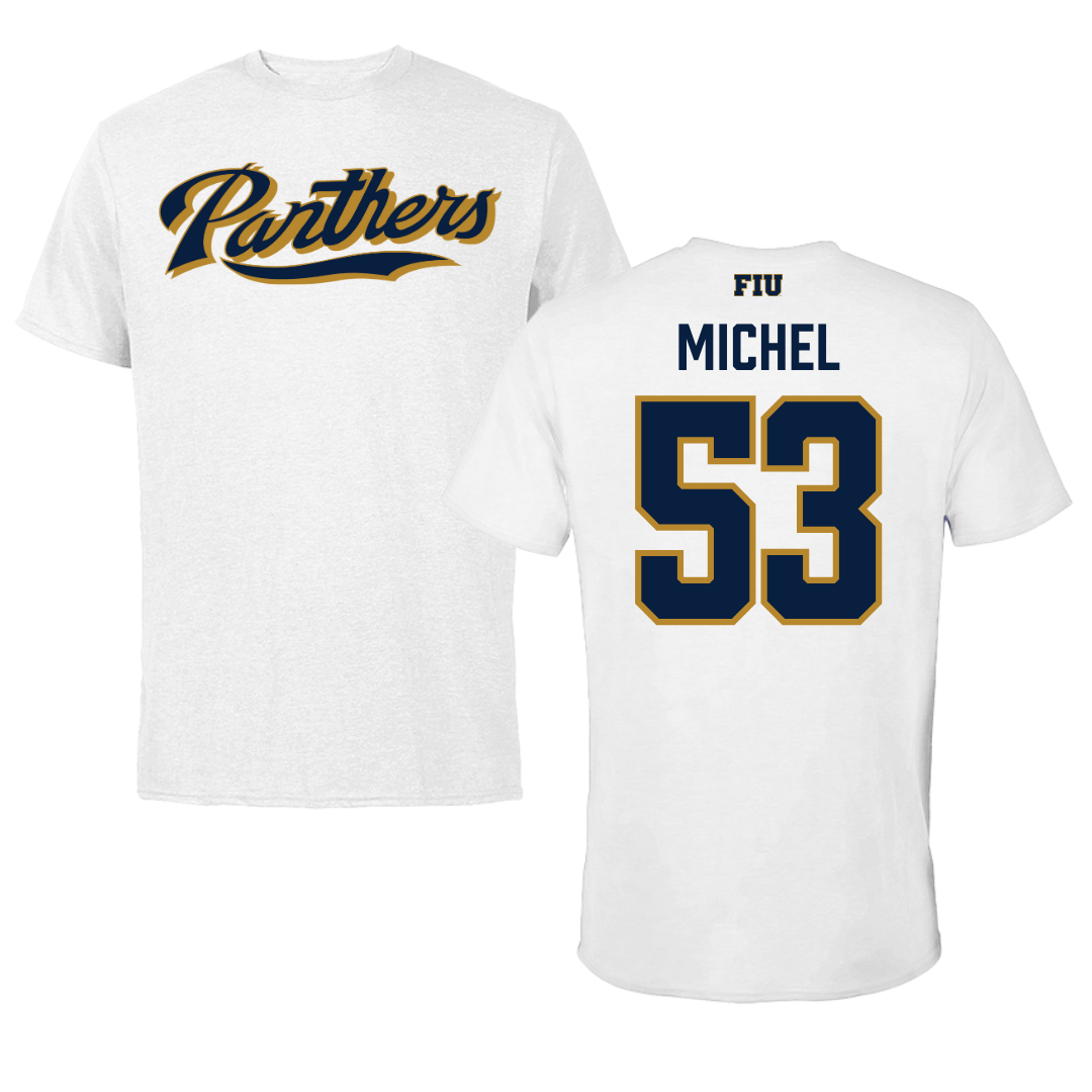 Florida International University Football White Performance Tee - #53 Daniel Michel