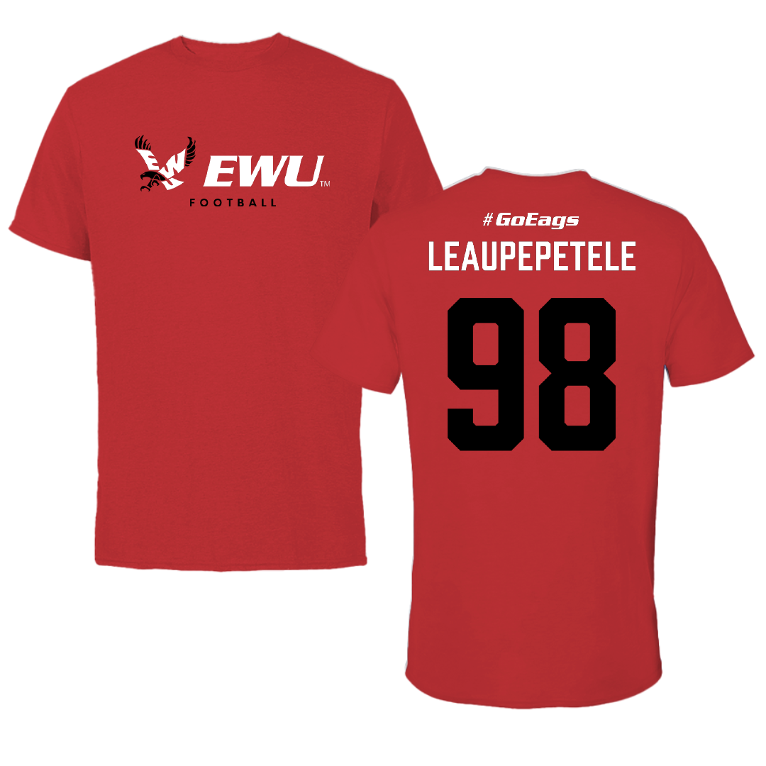 Eastern Washington University Football Red Block Performance Tee - #98 Jirah Leaupepetele