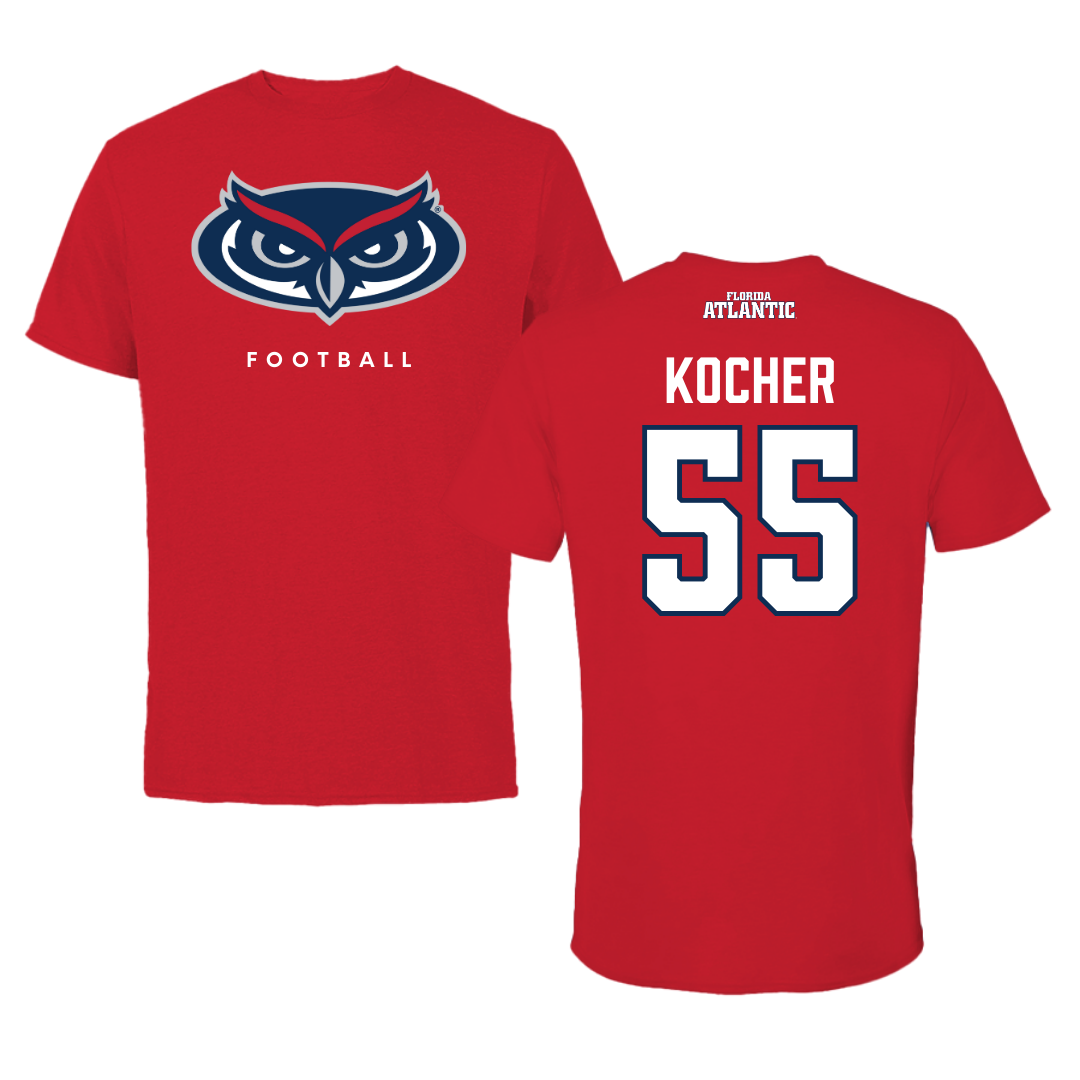Florida Atlantic University Football Red Jersey Performance Tee - #55 Alexander Kocher