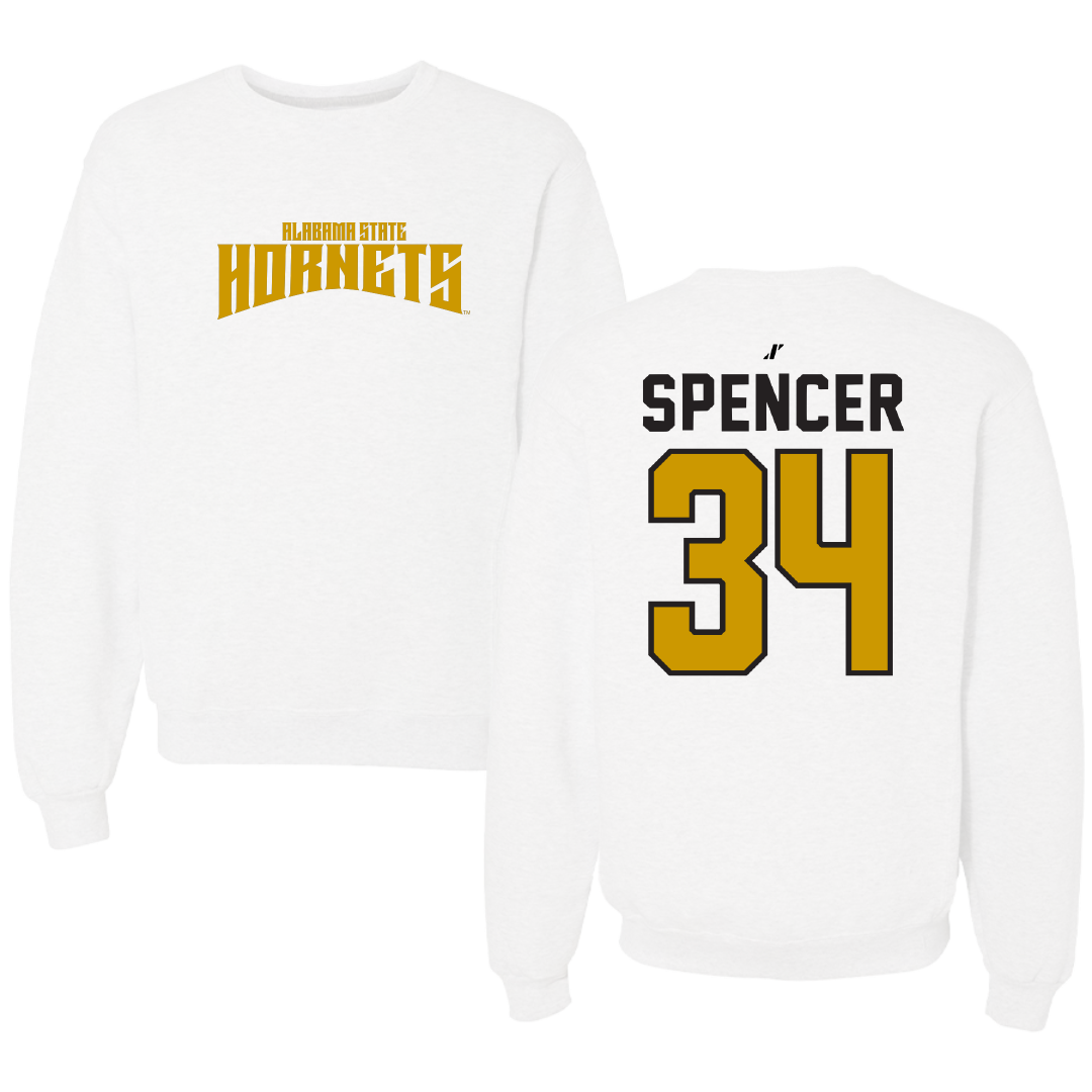 Alabama State University Football White Classic Crewneck - #34 Gabe Spencer